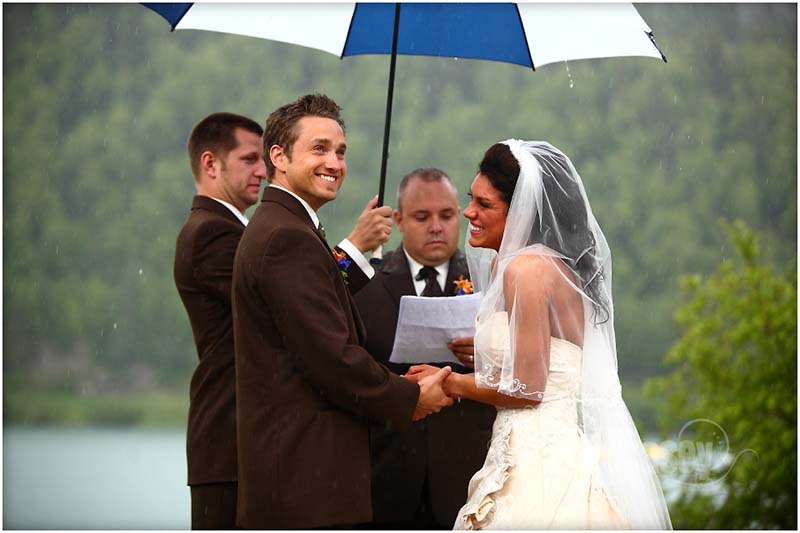 Wedding ceremony in the rain.