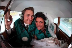 Bride and Groom in seaplane.