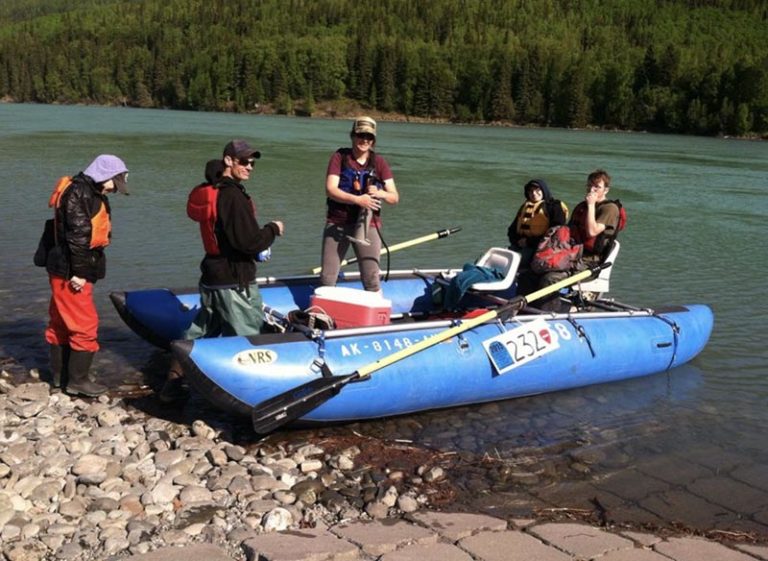 group prepping for a float trip. Trail Lake Lodge
