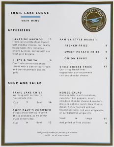 Trail Lake Lodge Lunch and Dinner Menu pg2